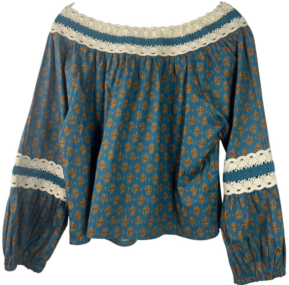 Luna Moon Womens Cottagecore Cropped Top Prairie Crochet Floral Print Size Large